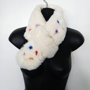 EUC Plush White Super Soft Faux Fur Decorative Button Neck Scarf